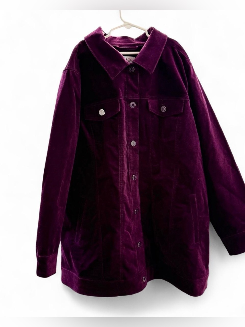Denim&Co Plum Corduroy Button-Front Jacket Size Large Y2K Boho Fall Fashion